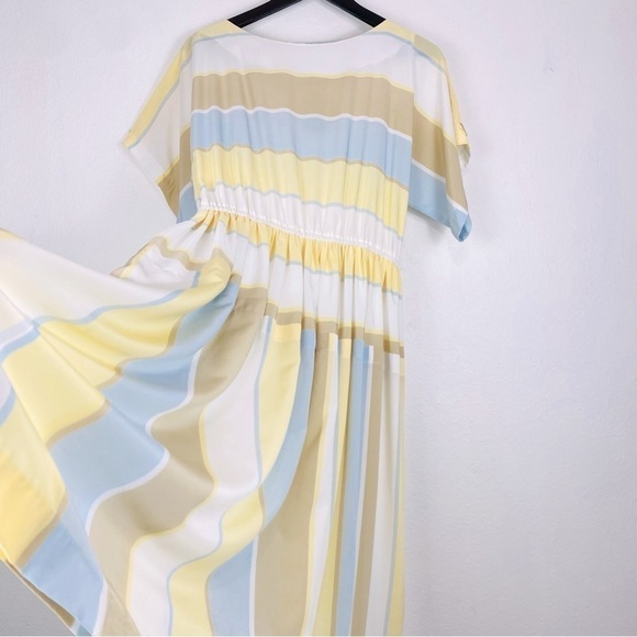 Vintage TOP ACT 80s style Pastel Striped Short Sleeve Dress Medium - Picture 1 of 12